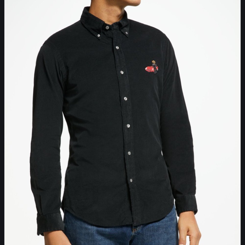 Ralph Lauren Bear Race Car Black Corduroy Shirt